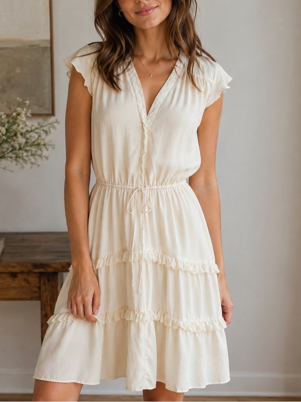 Lil 100% Silk Sheer Ivory Dress Sz 8 Ruffle Tiered Romantic Boho Fairy Soft Girl